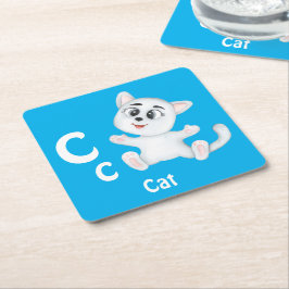 Porta-copo De Papel Quadrado Gato personalizado ABC: Letra C - Adicione seu Nom