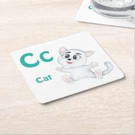 Porta-copo De Papel Quadrado Gato personalizado ABC: Letra C - Adicione seu Nom