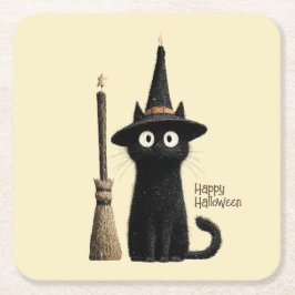 Porta-copo De Papel Quadrado Gato Preto Caprichoso Feliz Halloween
