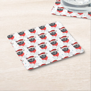 Porta-copo De Papel Quadrado Gato Preto de Natal com Cachecol Vermelho