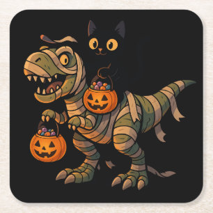 Porta-copo De Papel Quadrado Gato Preto Montando Múmia T-Rex – Dino Fofo de Hal