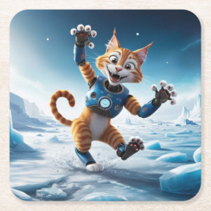 Porta-copo De Papel Quadrado Gato robô amigável em outro planeta gelado