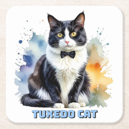 Porta-copo De Papel Quadrado Gato Smoking Elegante