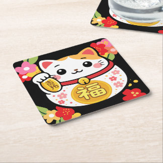 Porta-copo De Papel Quadrado Gato sortudo maneki Kawaii japonês