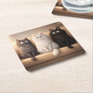 Porta-copo De Papel Quadrado Gatos de Desenho Animado Fofos e Felpudos Bebida C
