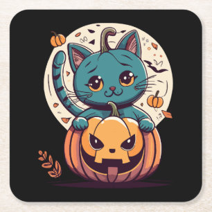 Porta-copo De Papel Quadrado Gatos e Pumpkins para um Feliz Dia das Bruxas!