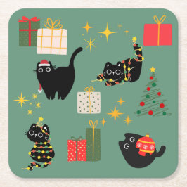 Porta-copo De Papel Quadrado Gatos engraçados de Natal