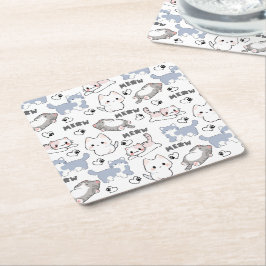 Porta-copo De Papel Quadrado Gatos Fofinhos e Corações Meow