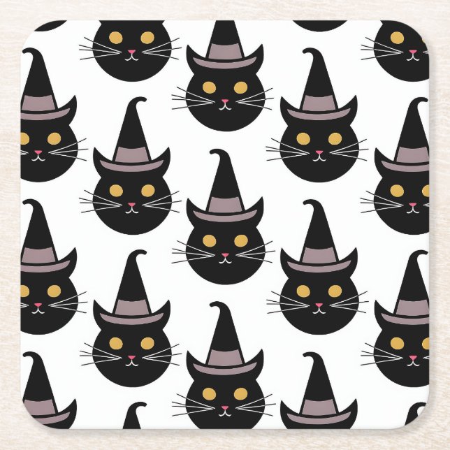 Porta-copo De Papel Quadrado Gatos Halloween (Frente)