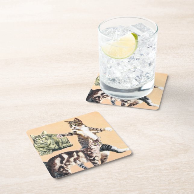 Porta-copo De Papel Quadrado Gatos indo jogar (Insitu)