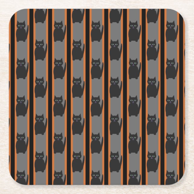 Porta-copo De Papel Quadrado Gatos Pretos do Halloween, Rico e divertidos (Frente)