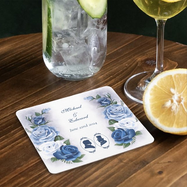 Porta-copo De Papel Quadrado Gay Grooms Regency Rosas azuis (Criador carregado)