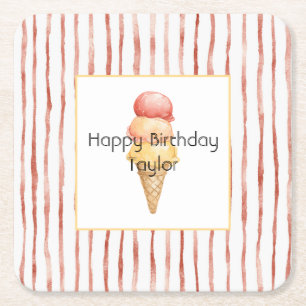 Porta-copo De Papel Quadrado Gelato de Sorvete Listras Vermelhas de Aniversário