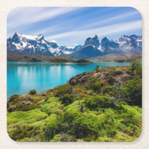 Porta-copo De Papel Quadrado Gelo e neve   Lago Pehoe, Patagônia, Chile