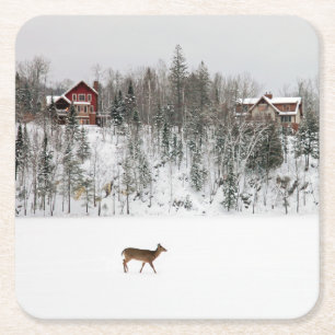 Porta-copo De Papel Quadrado Gelo e neve Veado em Snow Quebec, Canadá
