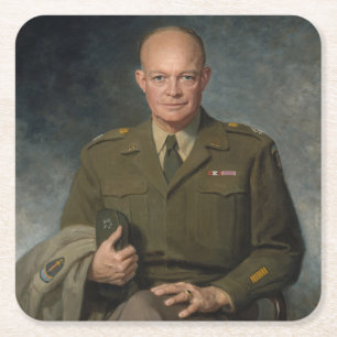 Porta-copo De Papel Quadrado General Dwight Eisenhower 5 Star - Retrato Pintado
