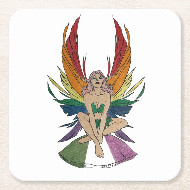 Porta-copo De Papel Quadrado Gênero queer Fada (Frente)