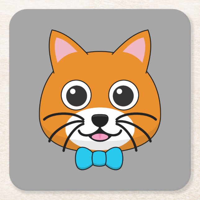 Porta-copo De Papel Quadrado Gengibre Feliz e Bonito com Papillon (Frente)