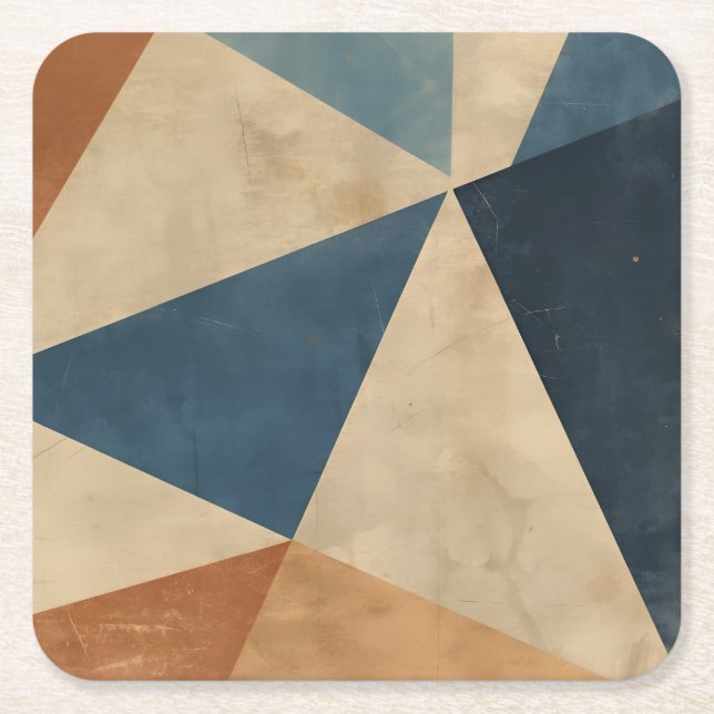 Porta-copo De Papel Quadrado Geometric Pattern in Blues, Tans, and Rust (Frente)