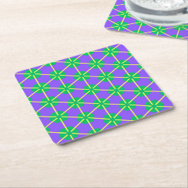 Porta-copo De Papel Quadrado Geometric Starburst in Purple, Green and Yellow