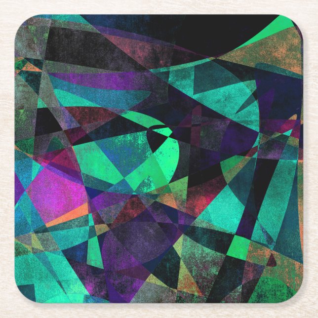 Porta-copo De Papel Quadrado Geométrica, Colorida, Abstrato (Frente)