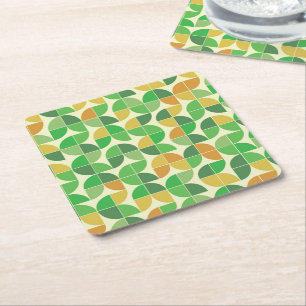 Porta-copo De Papel Quadrado Geométrico Floral Verde Retro Meados do Século