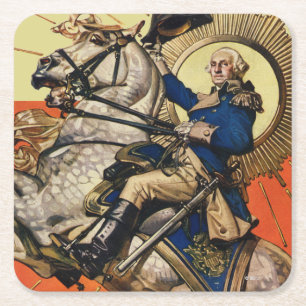 Porta-copo De Papel Quadrado George Washington a cavalo