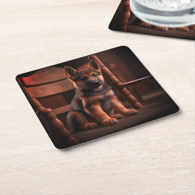 Porta-copo De Papel Quadrado German shepherd (Inclinado)