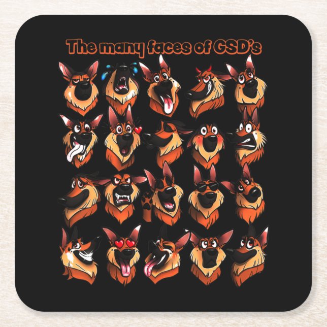Porta-copo De Papel Quadrado german shepherd Muitos Rostos (Frente)