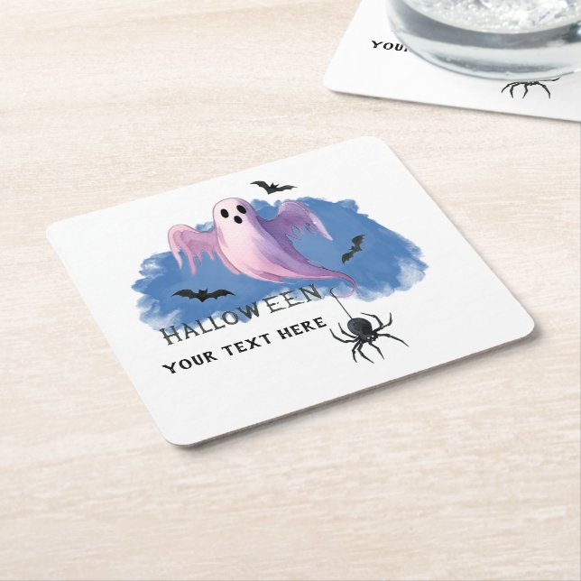 Porta-copo De Papel Quadrado Ghost de HALLOWEEN Com Aranha (Inclinado)