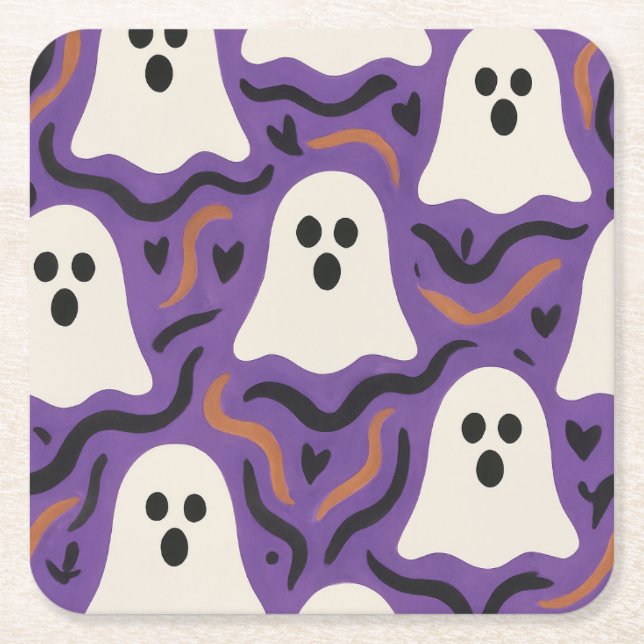 Porta-copo De Papel Quadrado Ghost Pattern Halloween (Frente)