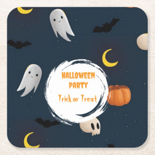Porta-copo De Papel Quadrado Ghost Pumpkin do Festa do Halloween Azul, Bonito