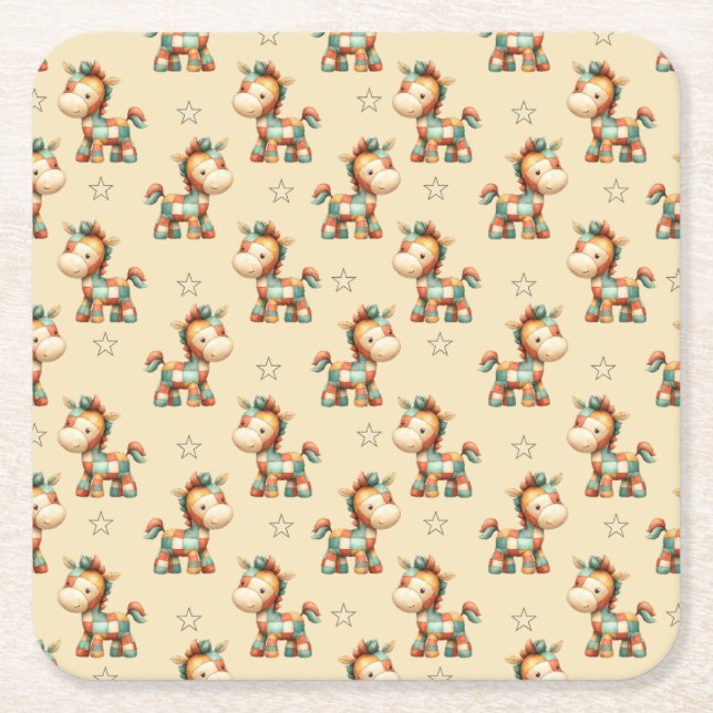 Porta-copo De Papel Quadrado Giddy-Up Patchwork Pony Birthday (Frente)