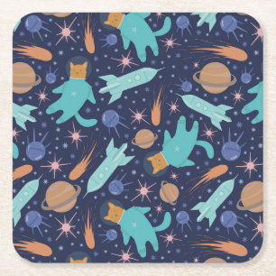 Porta-copo De Papel Quadrado Ginger cat em aventura espacial de galáxias