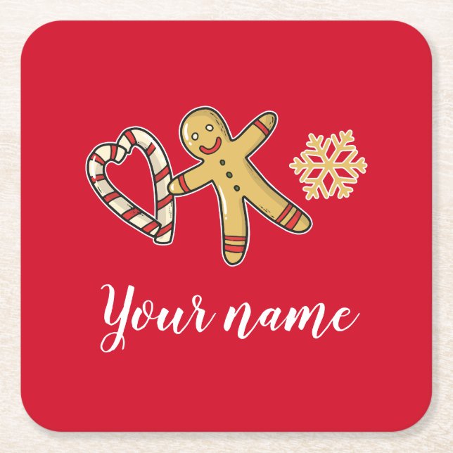 Porta-copo De Papel Quadrado Gingerbreadman Love (Frente)