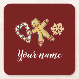 Porta-copo De Papel Quadrado Gingerbreadman Love