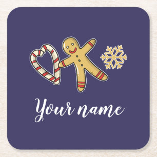 Porta-copo De Papel Quadrado Gingerbreadman Love