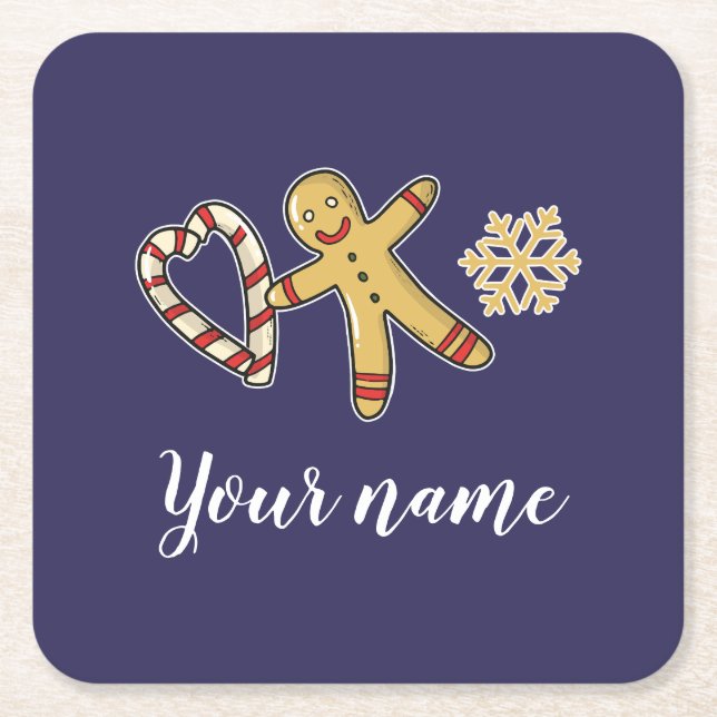 Porta-copo De Papel Quadrado Gingerbreadman Love (Frente)