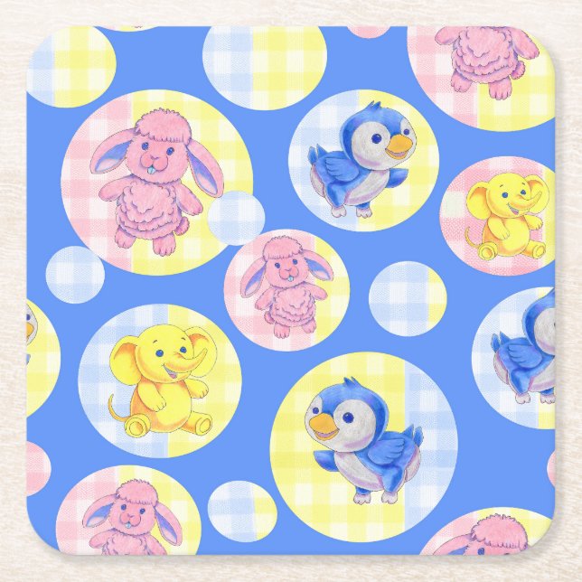 Porta-copo De Papel Quadrado Gingham Animal Porta copos (Frente)