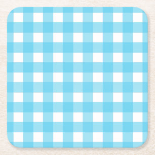 Porta-copo De Papel Quadrado Gingham azul-ceruliano brilhante
