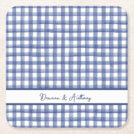Porta-copo De Papel Quadrado Gingham Azul Náutico de Verão, Xadrez 4 de Julho