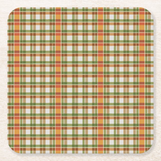 Porta-copo De Papel Quadrado Gingham Laranja Verde (Frente)