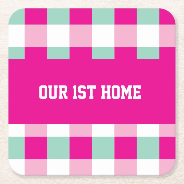 Porta-copo De Papel Quadrado Gingham Pattern Our 1rua Home (Frente)