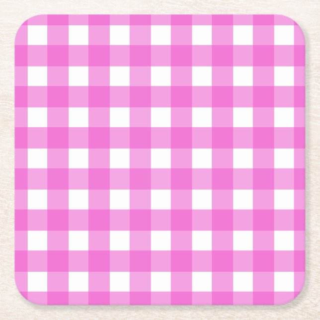 Porta-copo De Papel Quadrado Gingham rosa (Frente)