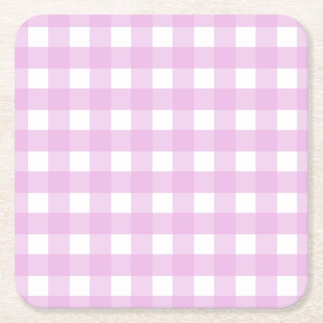 Porta-copo De Papel Quadrado Gingham rosa pálido (Frente)