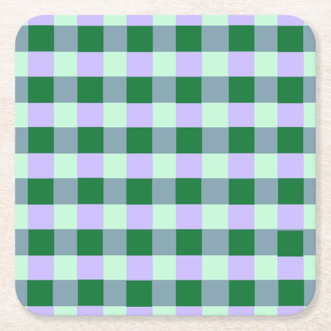 Porta-copo De Papel Quadrado Gingham Verde e Lavanda Stripes Karo Padrão (Frente)