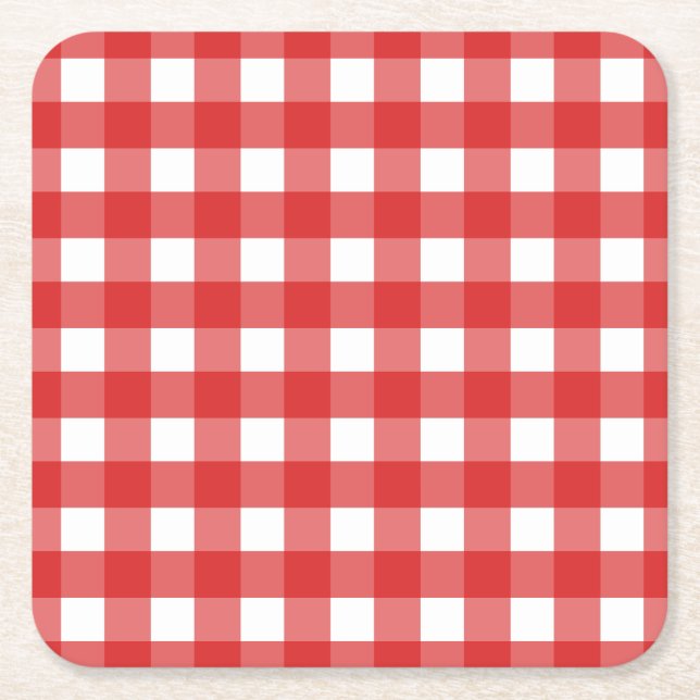 Porta-copo De Papel Quadrado Gingham vermelho (Frente)