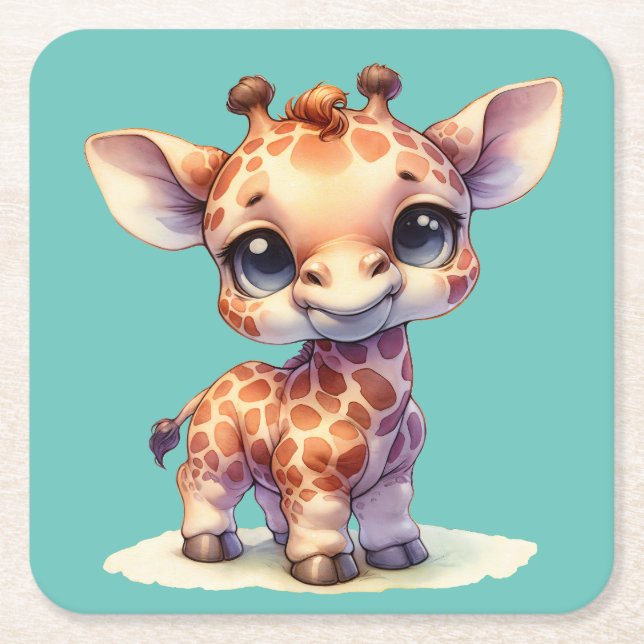 Porta-copo De Papel Quadrado Girafa-bebê bonitinha de água (Frente)