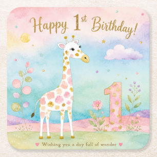 Porta-copo De Papel Quadrado Girafa Caprichosa Primeiro Aniversário Maravilha