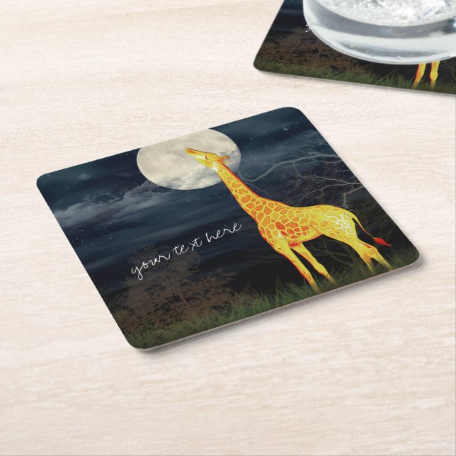 Porta-copo De Papel Quadrado Girafa e Lua | Coasters de Bebida Personalizada (Inclinado)